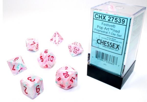 Chessex Festive Pop-Art/Red Polyhedral 7-Die Set