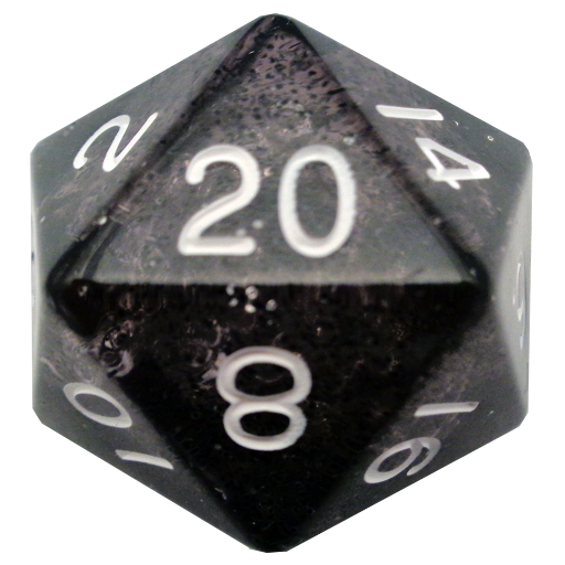 35mm Mega Acrylic D20 Ethereal Black with White Numbers