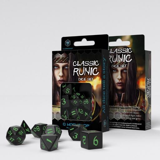 [SCLR02] Classic Runic Black &amp; Green Dice Set (7)