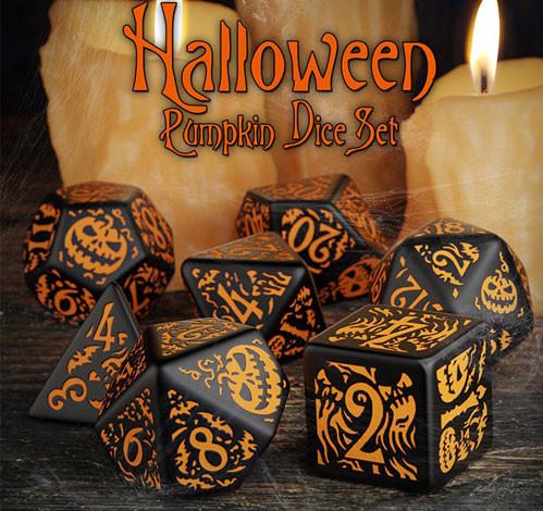 [QWSSHAB69] Halloween Pumpkin Black &amp; orange Dice Set (7)