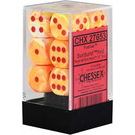[CHX27653] Chessex Festive 16mm d6 w/pips Sunburst w/red Dice Block