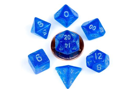 [MET4181] 10mm Mini Stardust Acrylic Poly Dice Set Blue w/ Silver Numbers