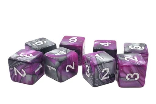 [OSDD6-30] Old School Dice: D6 8-Piece Dice Set - Vorpal - Silver &amp; Purple