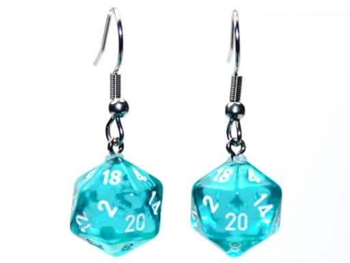 [CHX54202] Hook Earrings Translucent Teal Mini D20 Pair