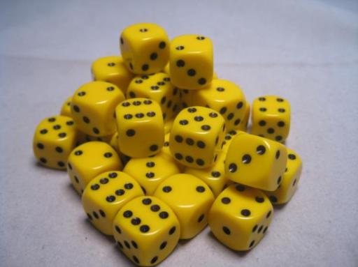 [CHX25802] Dice Sets Yellow/Black Opaque 12mm d6 (36)