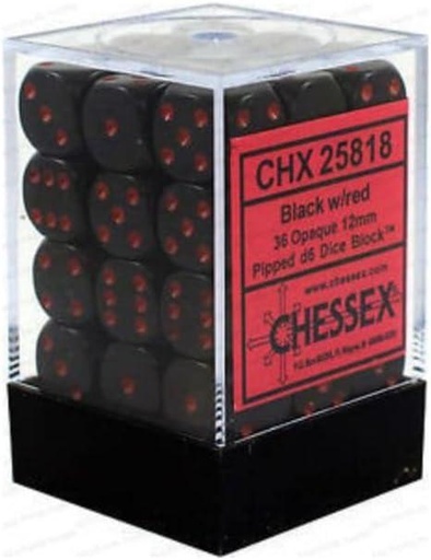 [CHX25818] Dice Sets Black/Red Opaque 12mm d6 (36)