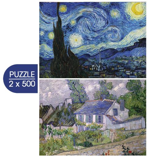 [Grafika-F-33665] 2 Puzzles - Van Gogh's Art: Starry Night, 1889 - Houses at Auvers, 1890 (500pc Puzzle)