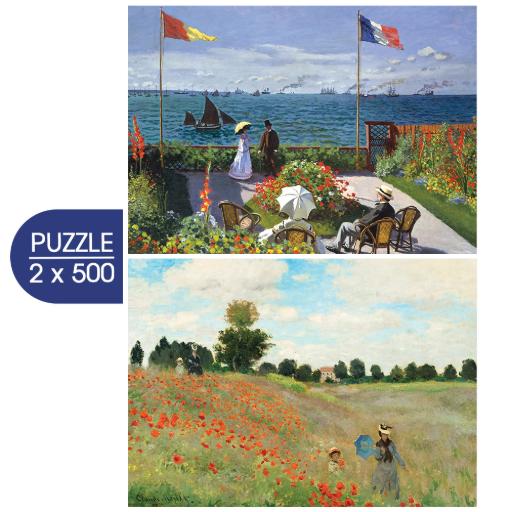 [Grafika-F-33666] 2 Puzzles - Monet's Art: Garden at Sainte Adresse, 1867 - Poppy Field Near Argentueil, 1873 (500pc Puzzle)